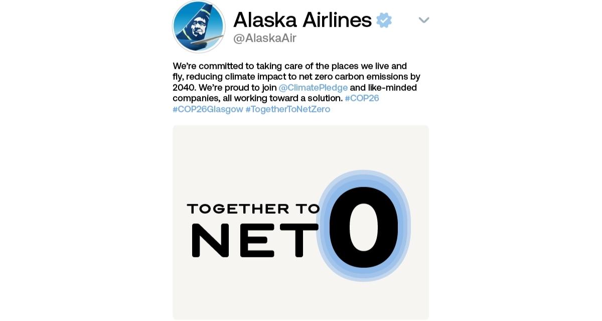  Alaska Airlines ‘Together to Net Zero’ twitter post