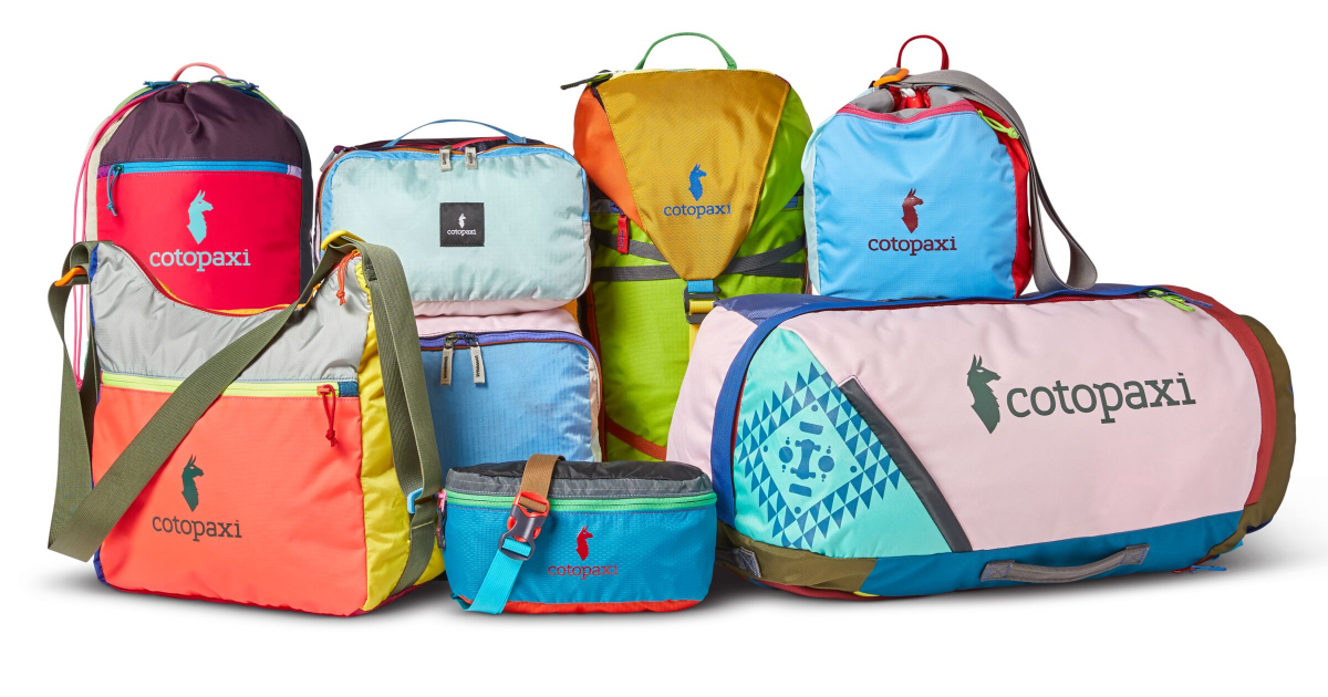 Cotopaxi’s Del Dia bags from their (Re)Purpose® collection. Image courtesy of Cotopaxi.